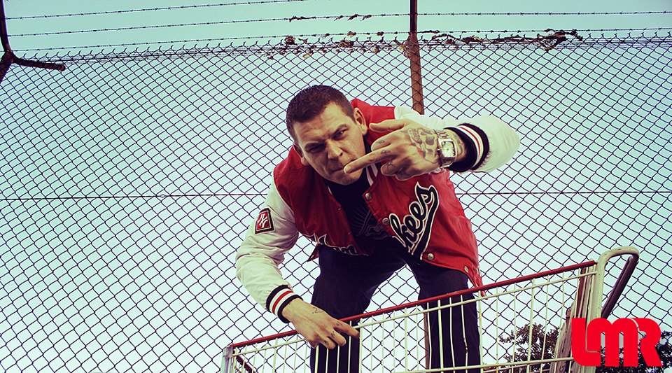 Dunn D in a trolley for a film clip the best Australian hip hop artist and wold dominator of hip hop battle league